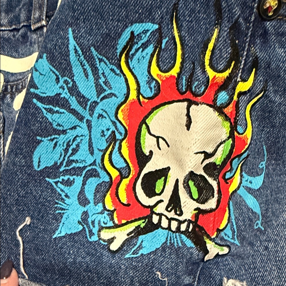 Ed Hardy Distressed Blue Jean Shorts - Picture 4 of 5